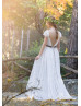 Ivory Lace Chiffon Open Back Hippie Wedding Dress